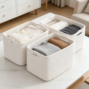 3-Pack Woven Storage Baskets For Organization, Foldable Fabric Bins