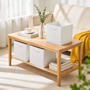 6PCS White 13 Inch Fabric Storage Bins with Faux Leather Handles